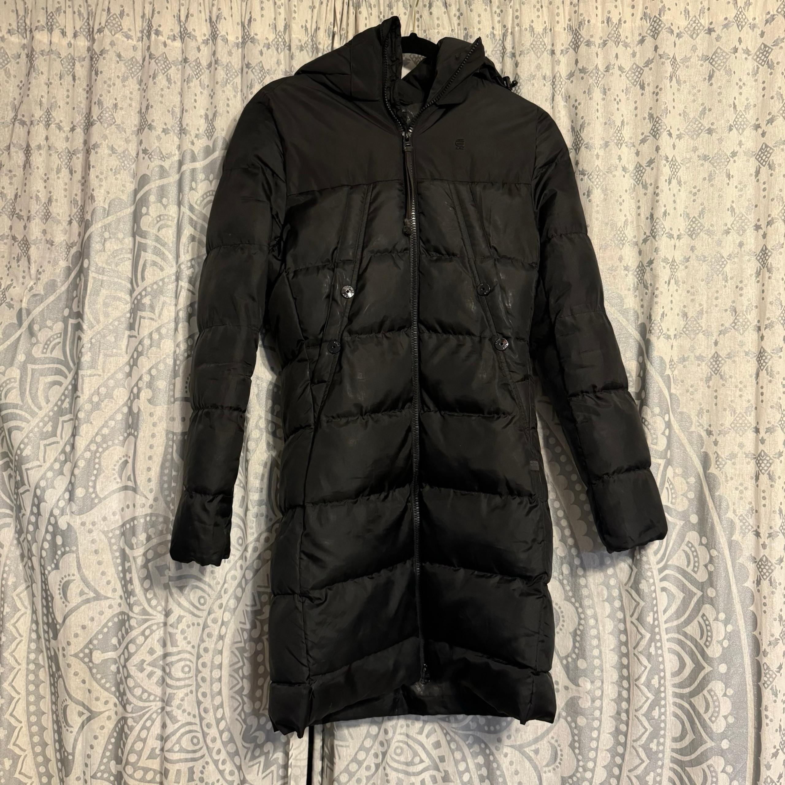 G Star Raw Womens Black Down Jacket Long Puffer Jacket Coat Size XS
