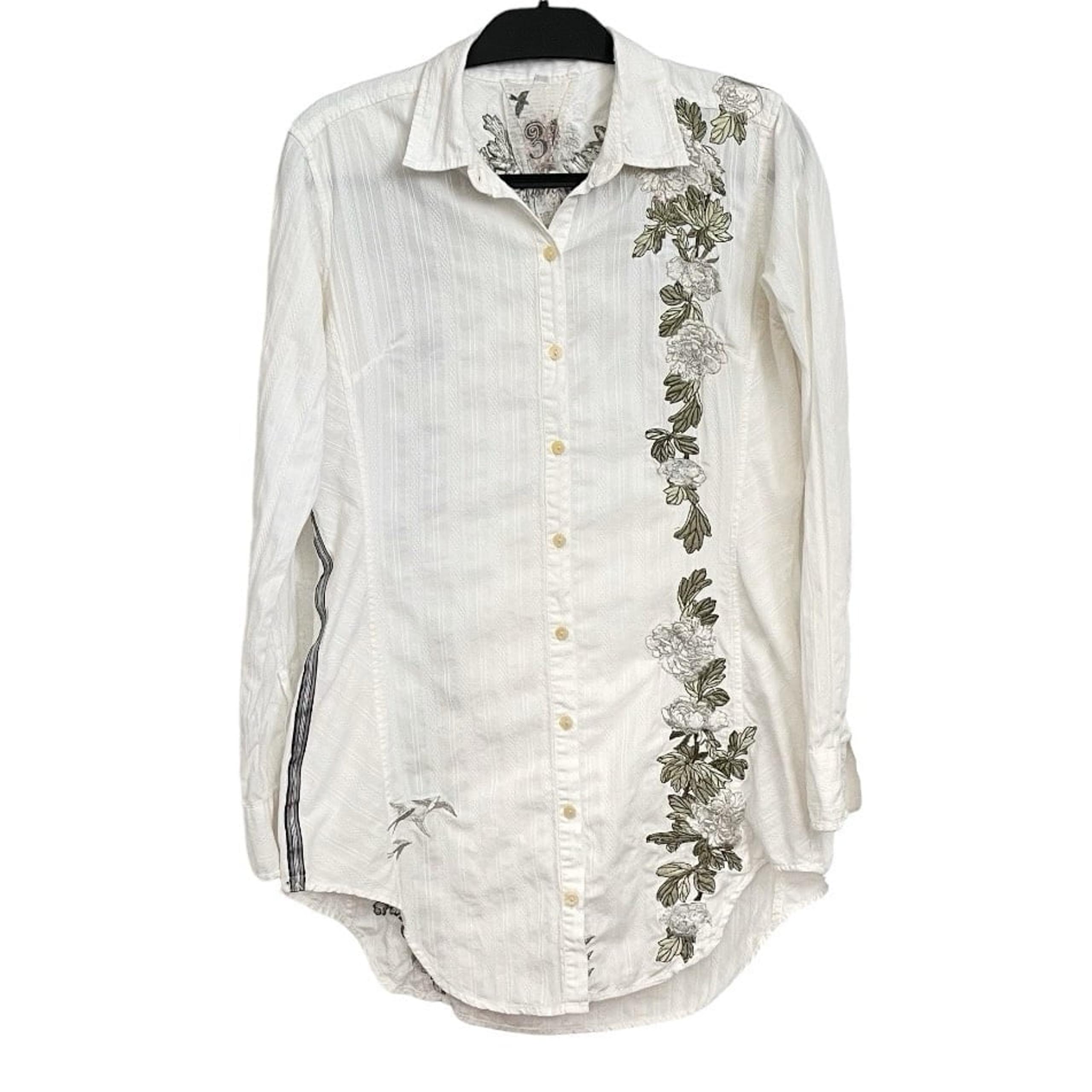 Johnny Was 3J Workshop Embroidered Button Down Tunic Shirt Dress Size Small