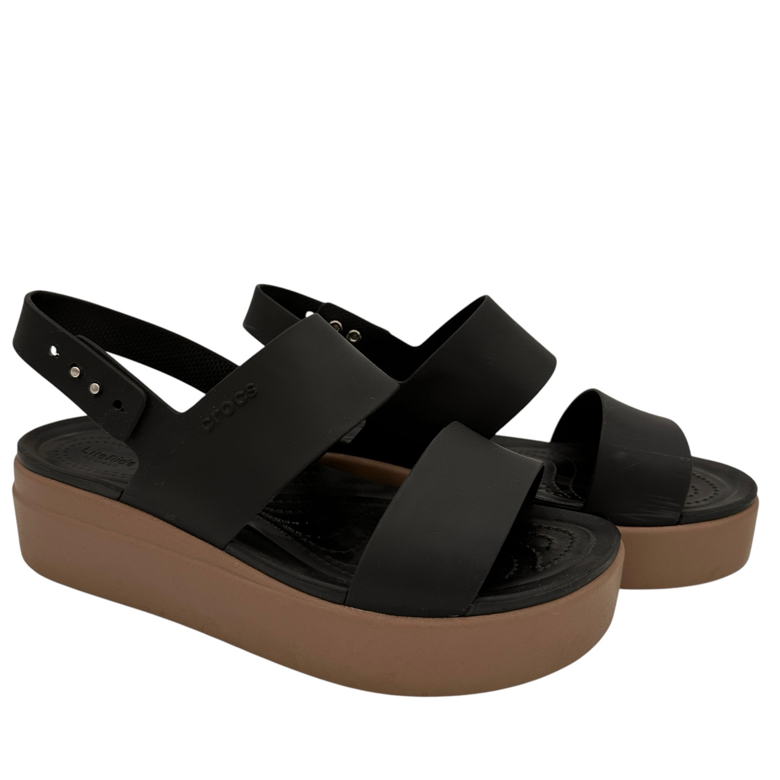Crocs Women's Brooklyn Black Tan Low Wedge Platform Sandals Size 10