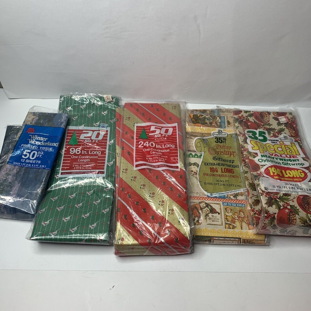 Mixed Lot of Vintage Christmas Wrapping Paper + Tissue