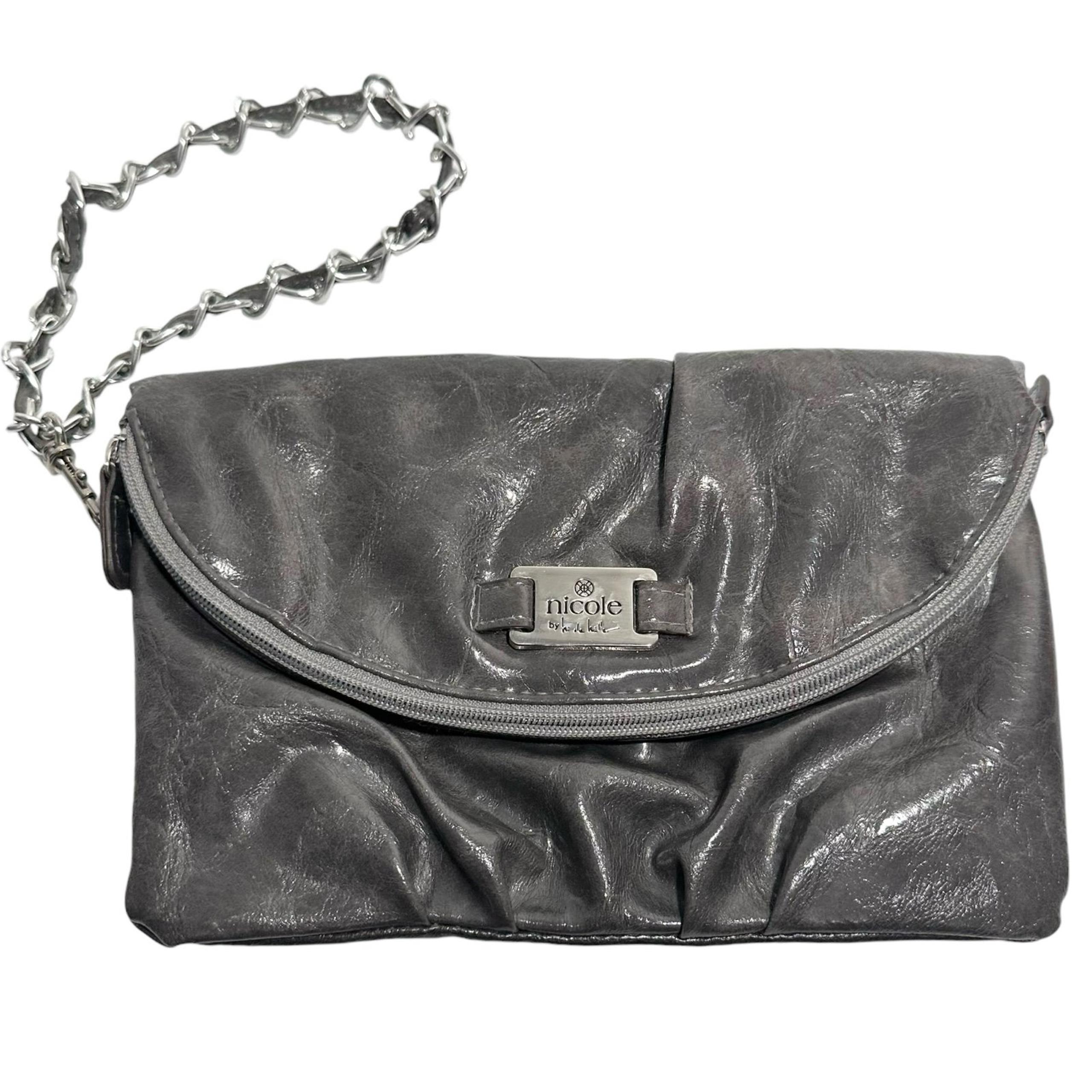 Nicole by Nicole Miller Wristlet 9x6 Gray Faux Leather