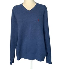 Polo Ralph Lauren Blue Lambswool V-Neck Long Sleeve Sweater Size XL