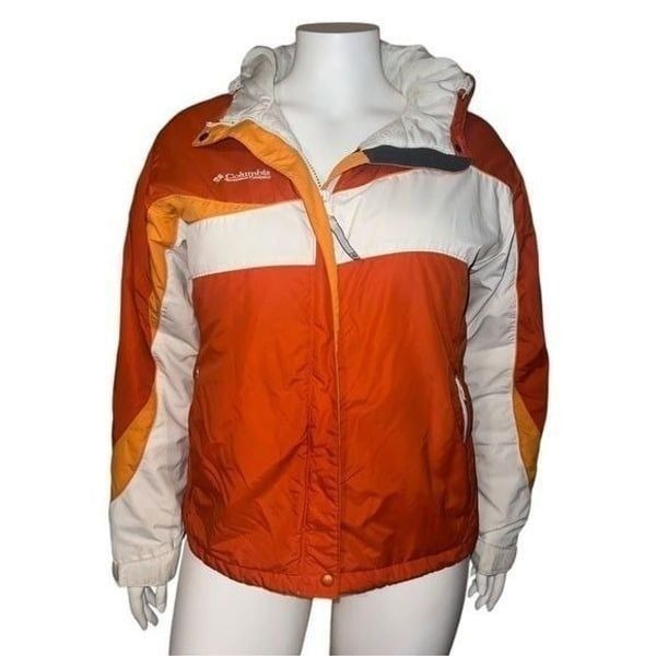 Columbia Vintage Womens Ski Coat Orange White Hooded Extra Large EUC