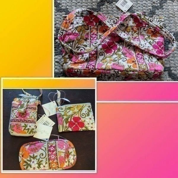 NWT VERA BRADLEY 4 Piece SET MANDY TEA GARDEN LARGE SHOULDER BAG WITH DOUBLE EYE