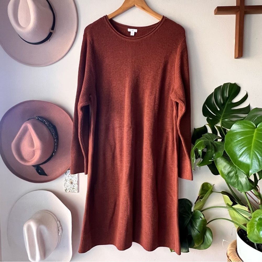 J.JILL ribbed Sweater Dress brown Women's SIZE 2X cozy casual warm