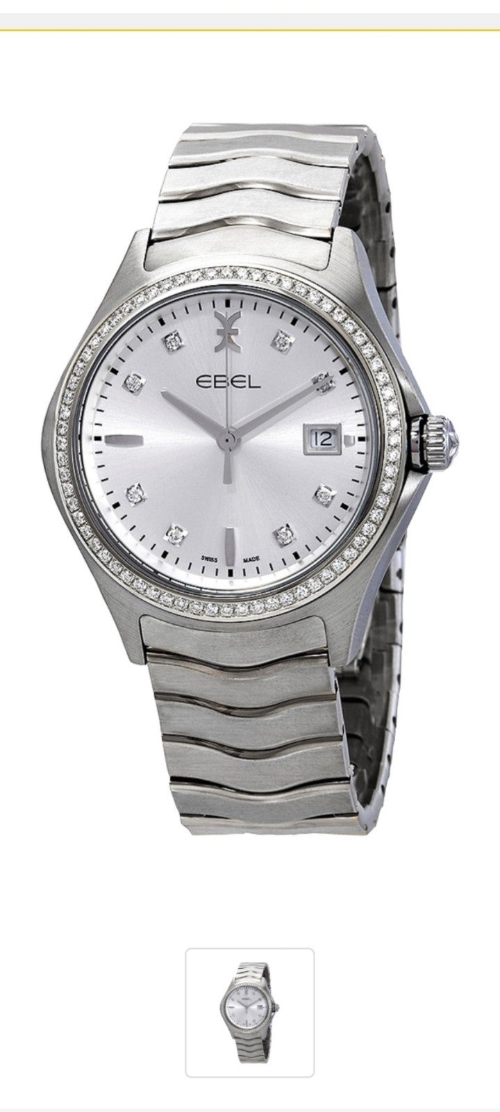 Classic Wave Stainless Steel With Diamond Bezel Watch
