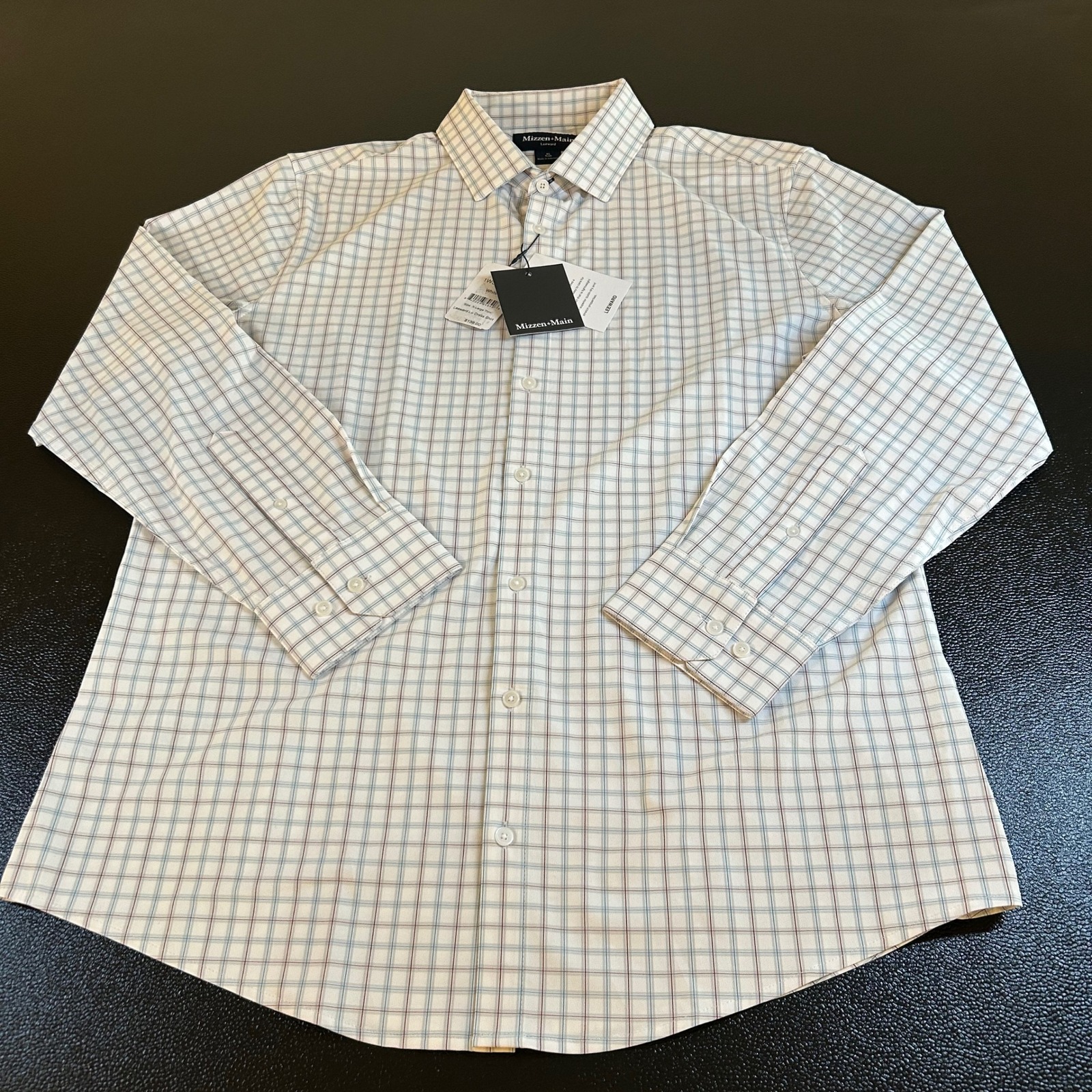 Mizzen+Main Leeward Dress Shirt Plaid Wrinkle Resistant Stretch Mens Extra Large