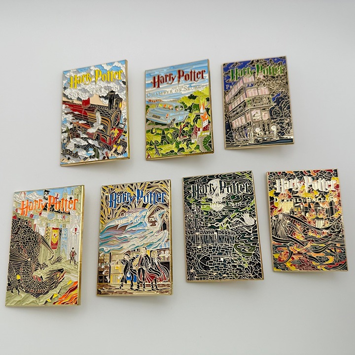 Whole Set of 7 HP Book Cover Art Themed Collectible Enamel Pins +Felt Board