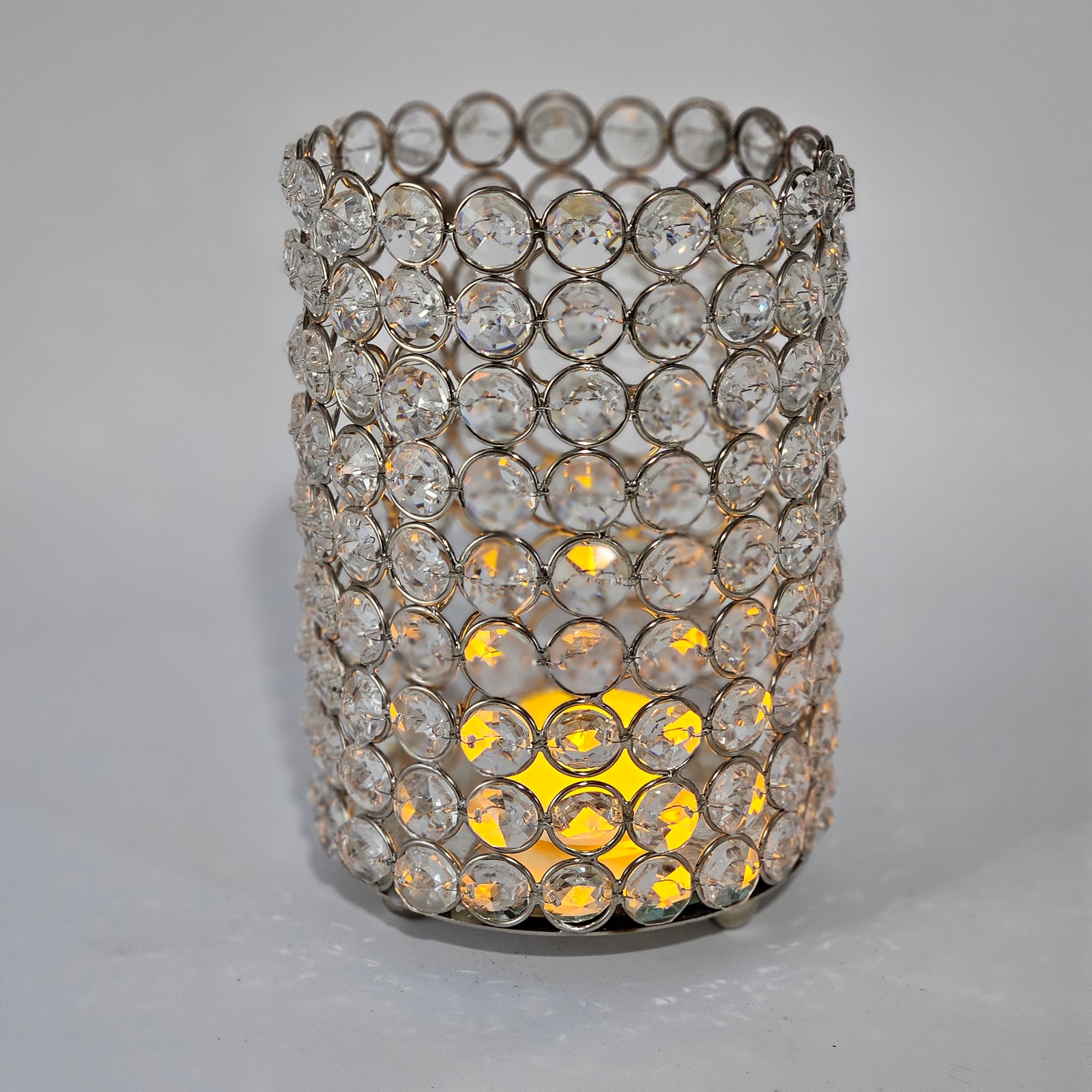 Handmade Crystal Pillar Candle Stand - Silver Gem Decor - 6.5 - Artisan Crafted