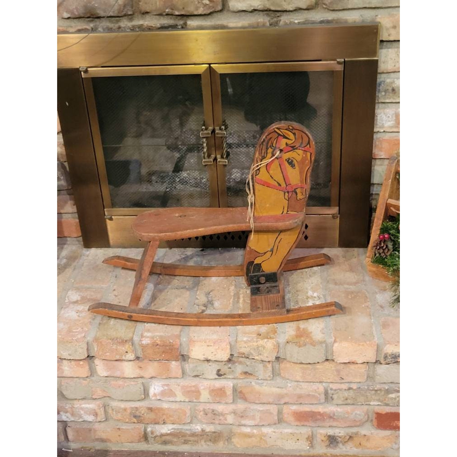 Vintage Child's Wooden Rocking Horse, Primitive Rustic Wood Toy