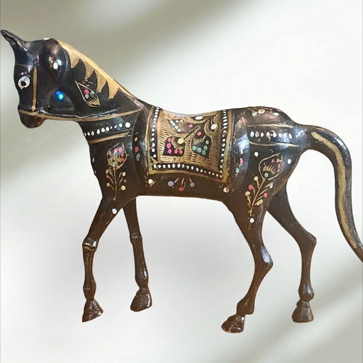 Black Cast Metal Horse Hand Painted Wedding Ceremonial Costume India 7