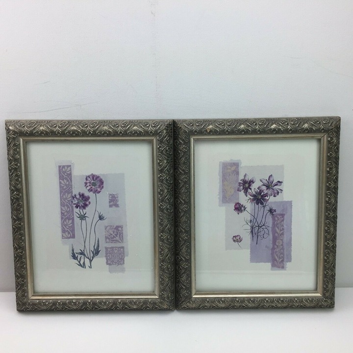 Lavender Purple Flower Wall Hanging Pictures Decoration Set Of 2 Gold Framed