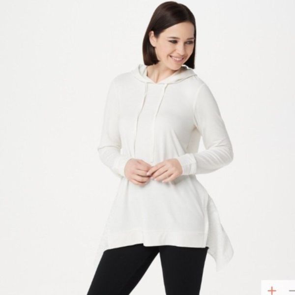 New LOGO Lounge Pullover Hoodie with Side Godets in Marshmallow | Size S