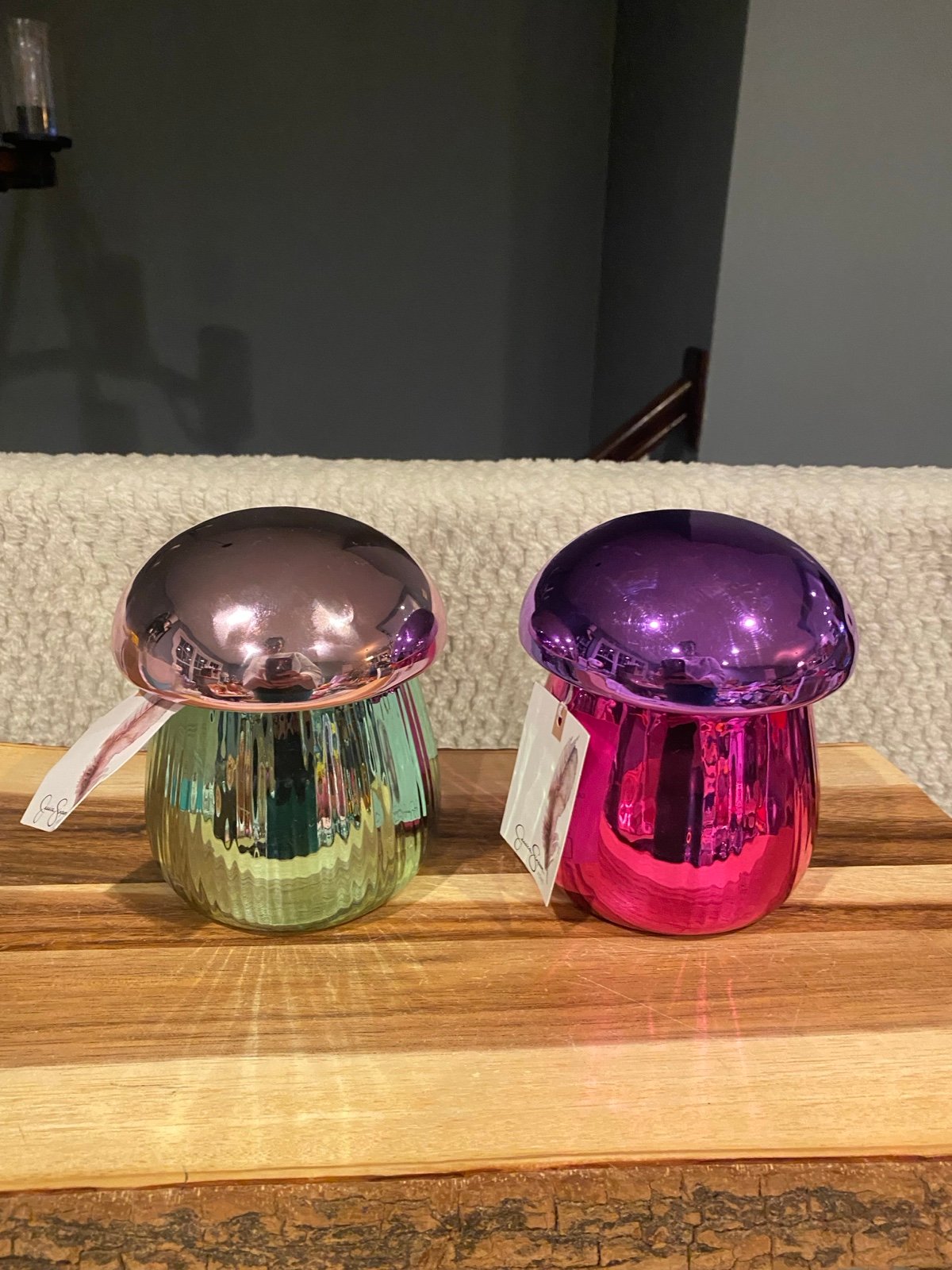 Jessica Simpson iridescent mushroom candles X 2
