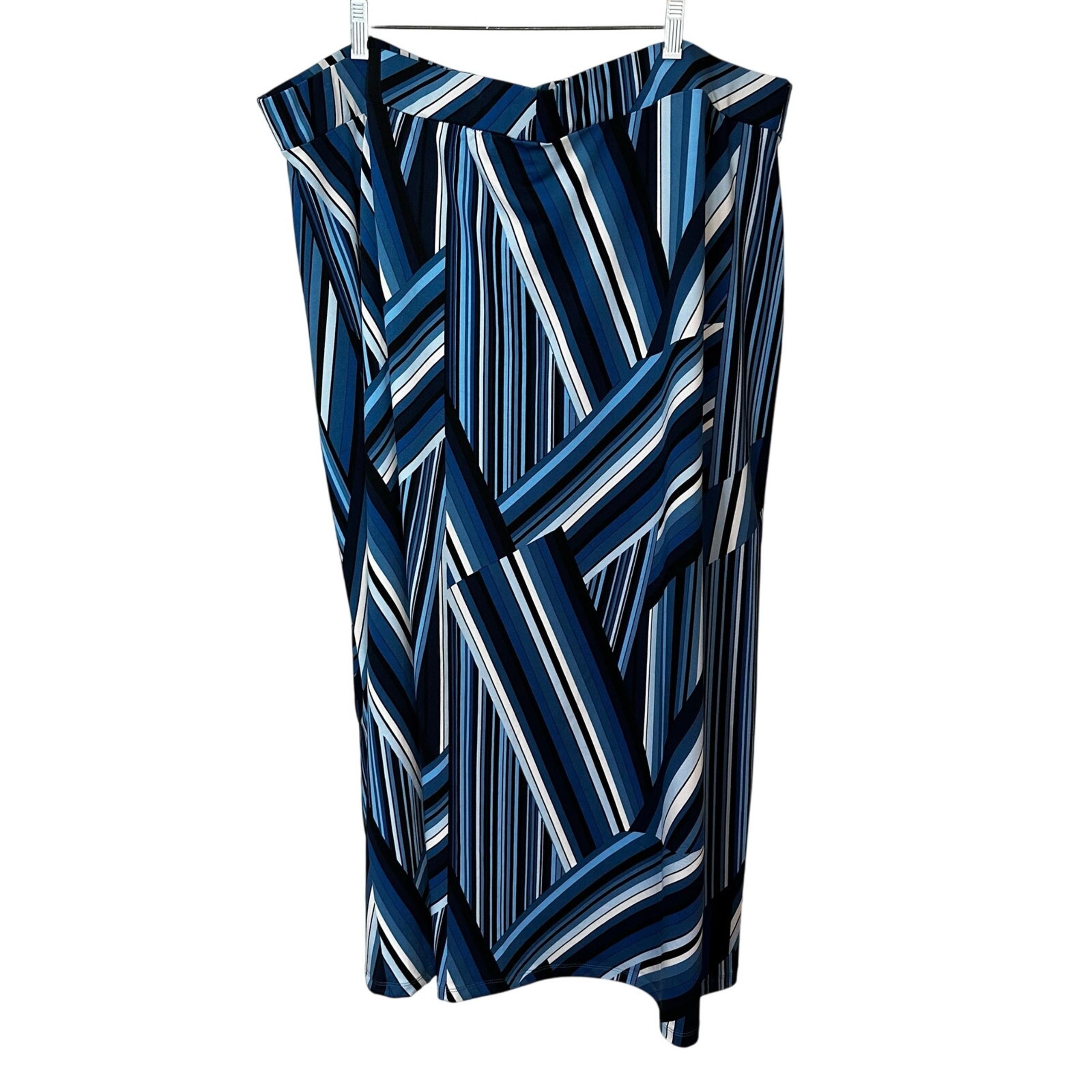 CJ Banks Maxi Skirt Multicolor Blue Black White Womens Size 2X Pull On Geometric