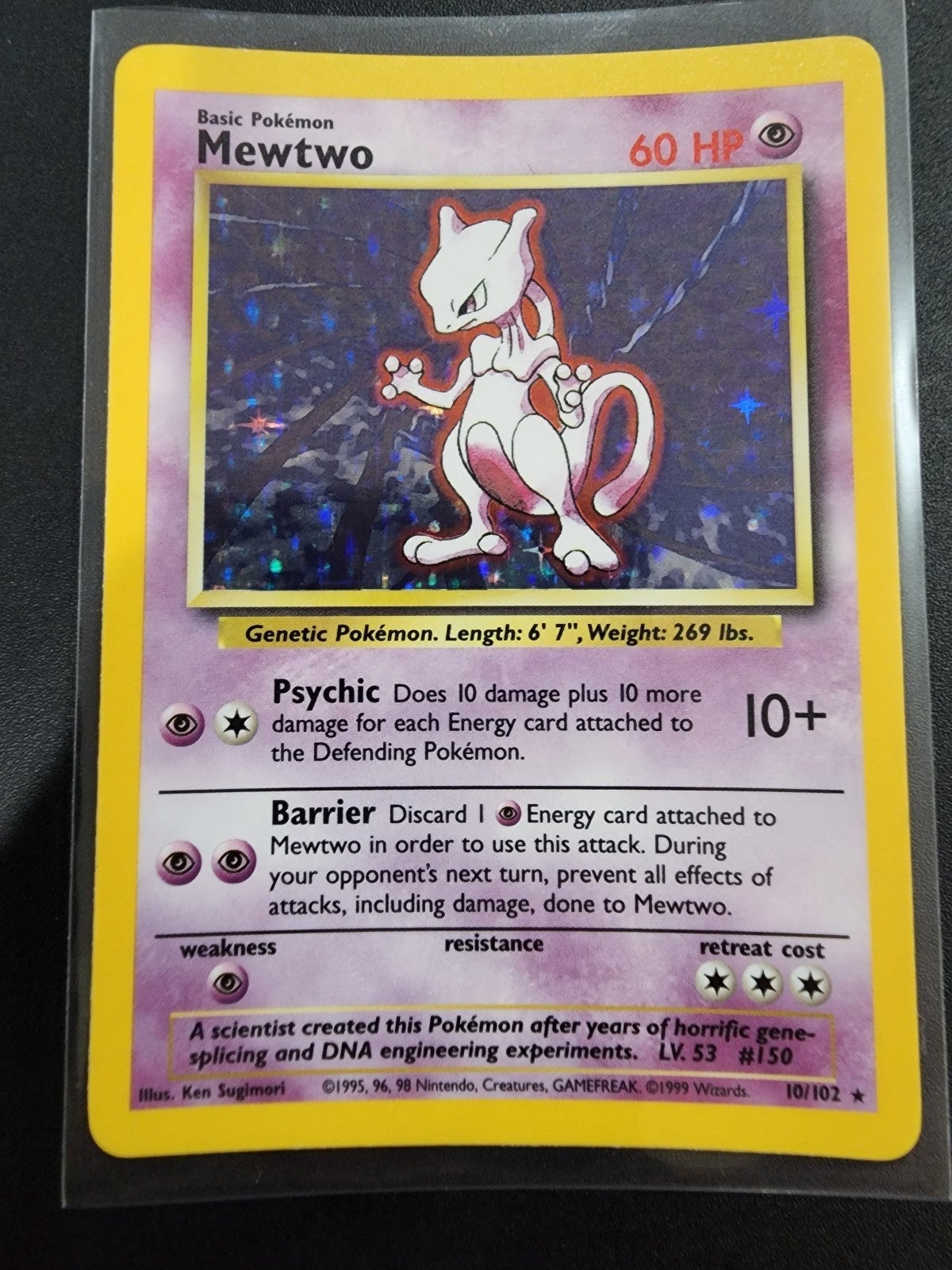 Pokemon TCG Base Set Mewtwo 10/102 Holo Unlimited Holo Rare.