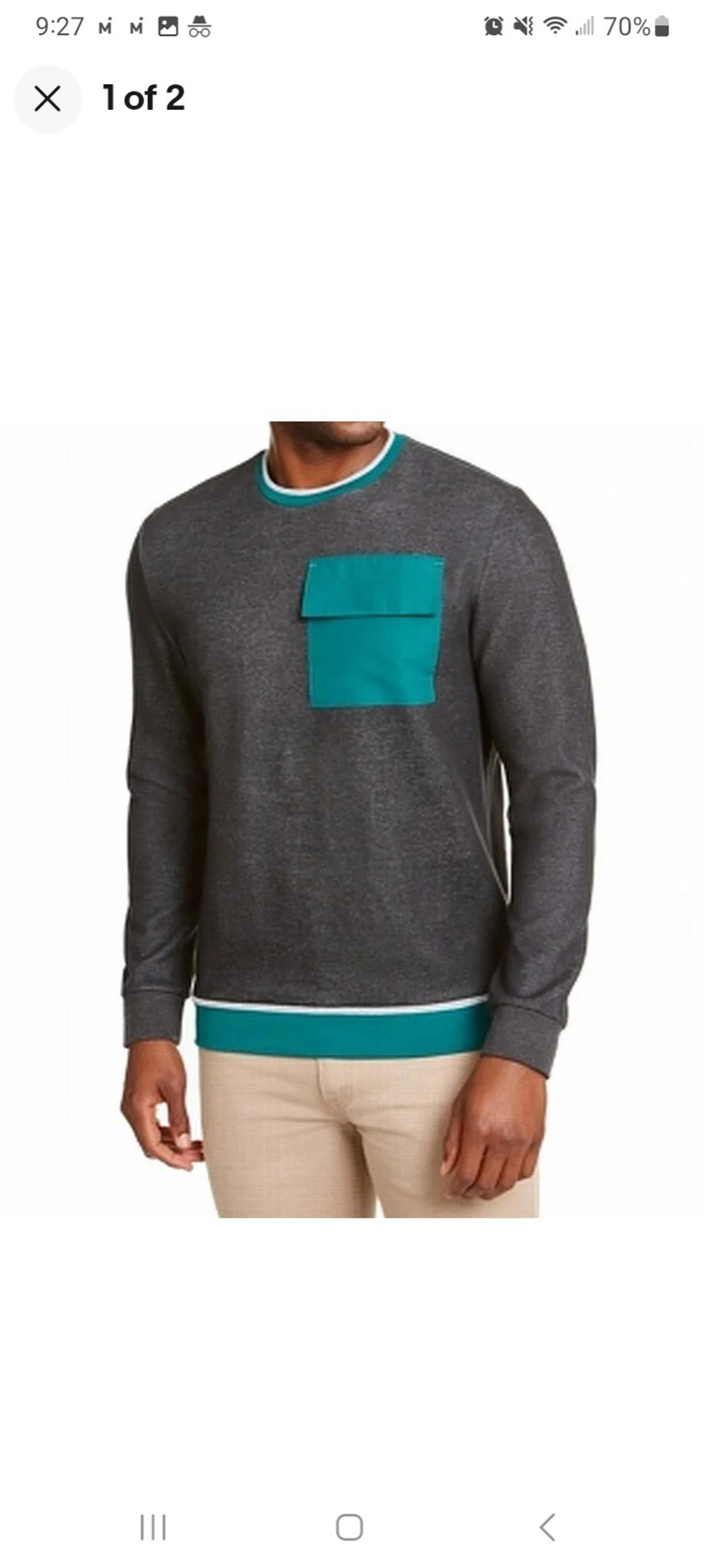 Alfani Mens Sweater Green Gray Size Medium M Crewneck Contrast-Trim $65 #005