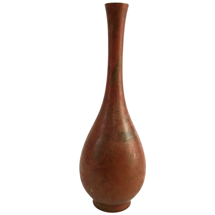 Vintage Japanese Bronze Vase 8.5 Patina Drop Form Slender Neck Ikebana Decor