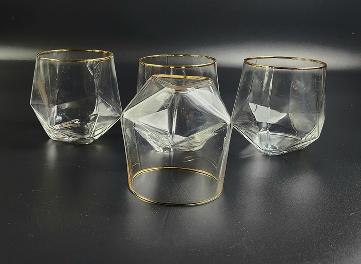 Vintage Old - Fashioned Hexagon Base Design Glasses - Set of 4 - 4 Tall