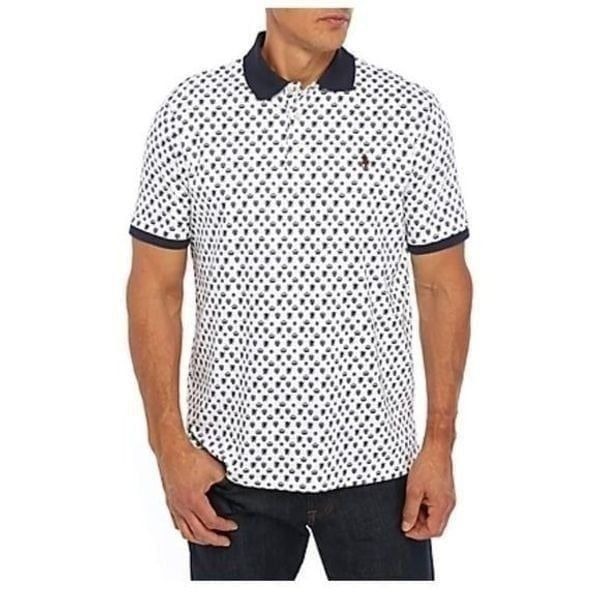 Polo Ralph Lauren classic fit interlock print polo cotton shirt white blue L