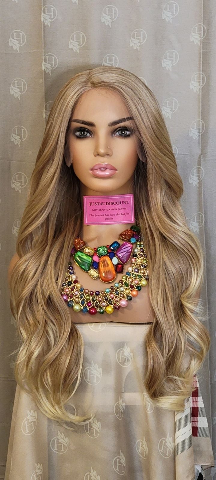 Wavy double blonde gold highlight hd wig