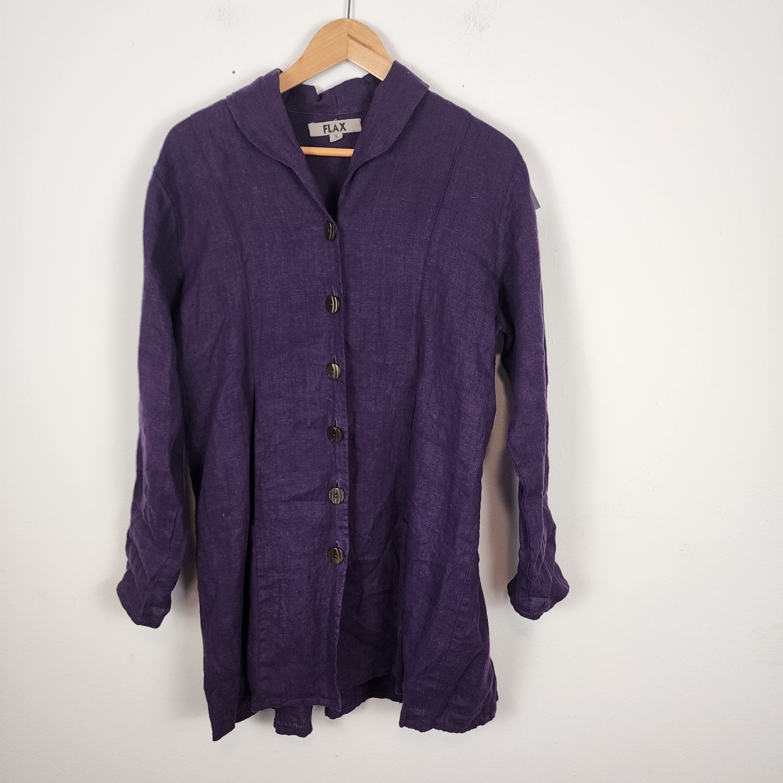 Flax 100% Linen Oversized Tunic Purple Button Front Shirt Women's Size Small