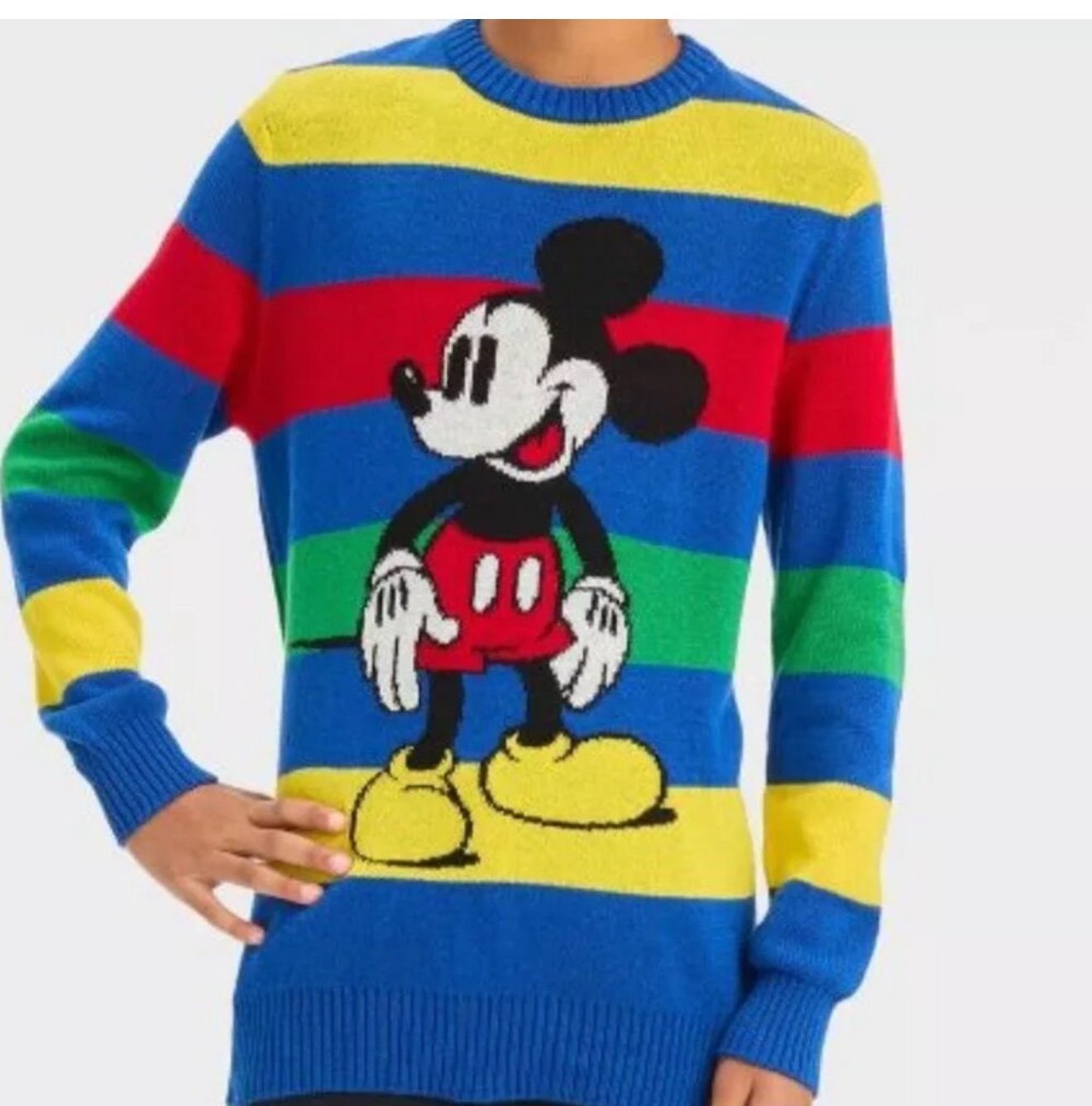 Disney 100 Mickey Mouse Retro Re-Imagined Striped Pullover Sweater