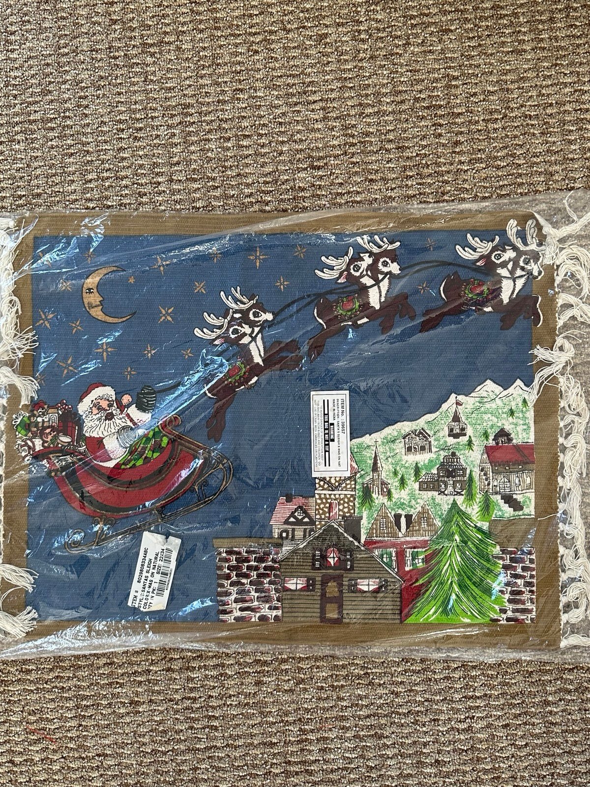 Hayim 22" x 34" Santa's Sleigh Cotton Rug With Fringe VTG 1996 Made In India