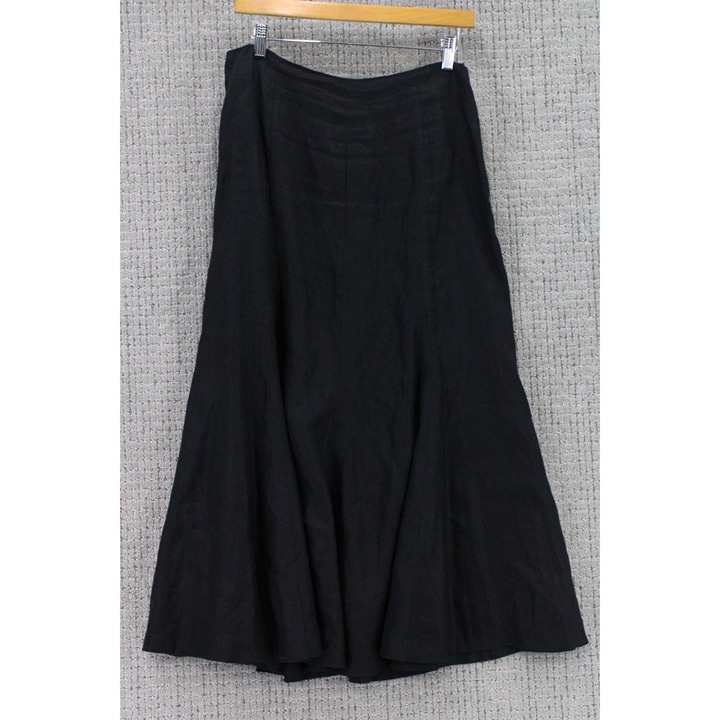 Lauren Ralph Lauren Flare Linen Skirt Womens Size 8 Black Solid Casual Long Zip