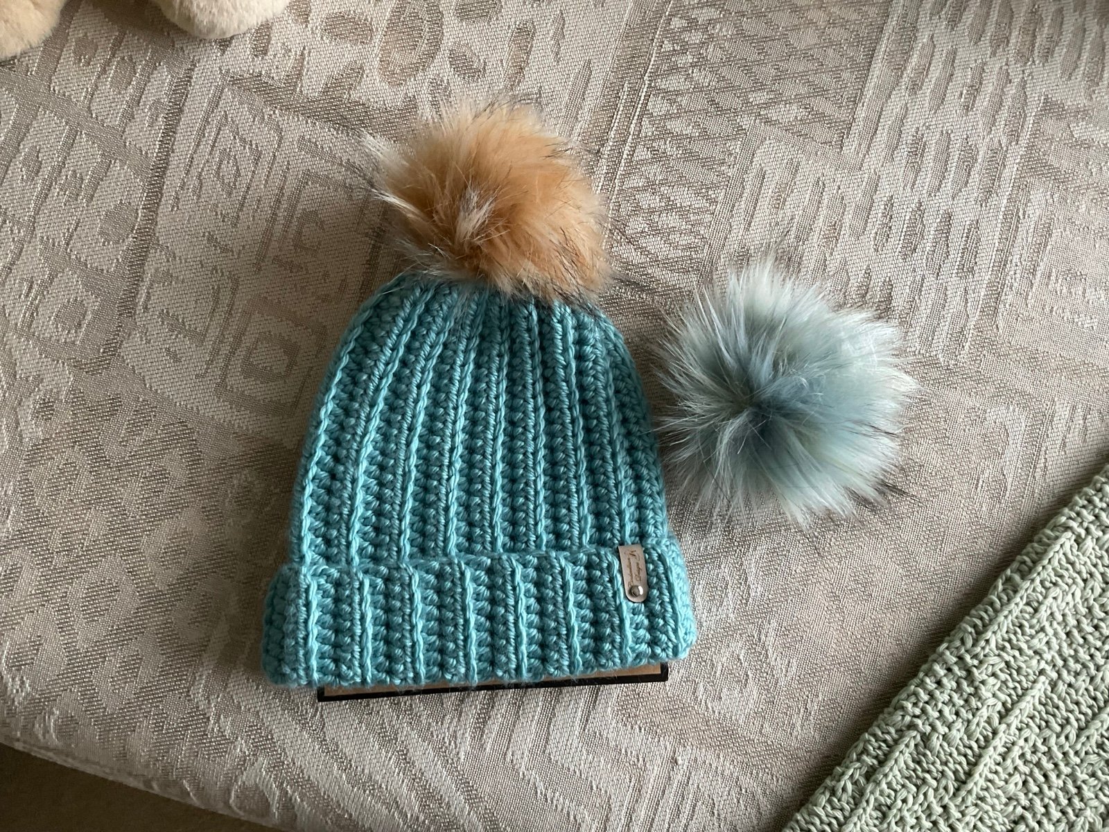 Hand Crocheted Pompom Beanie Winter Hat - Gift Idea