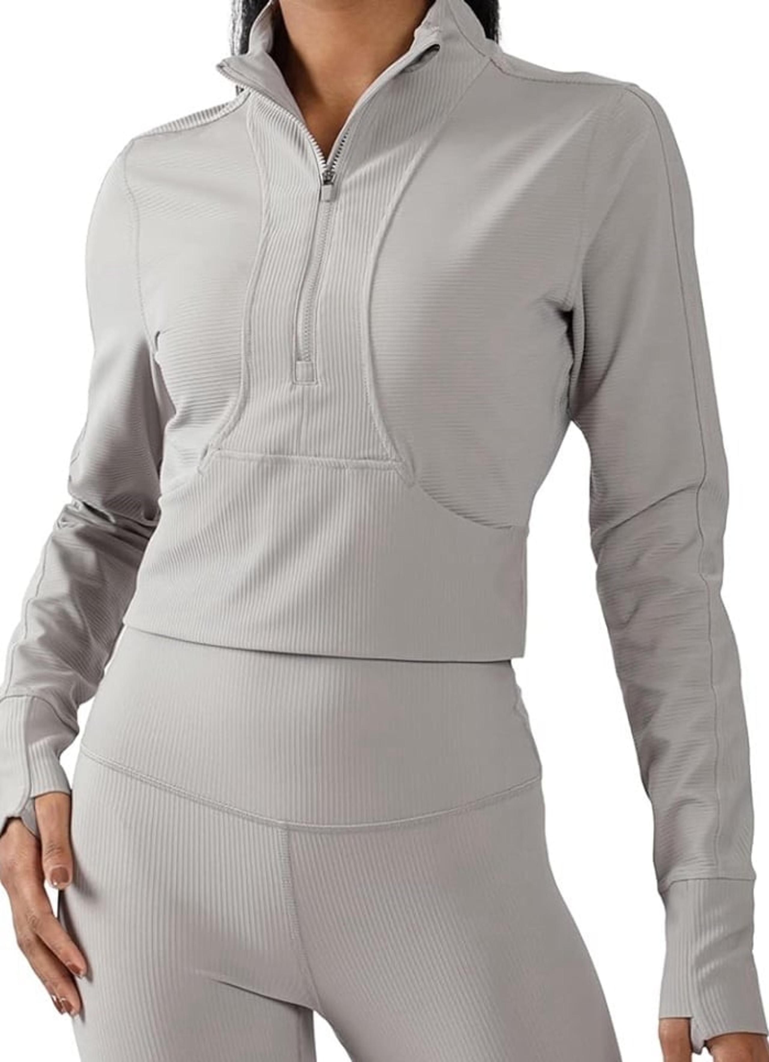 Crop Top Jacket 90 Degree By Reflex Women Interlink Ribbed Half Zip Long SleeveL