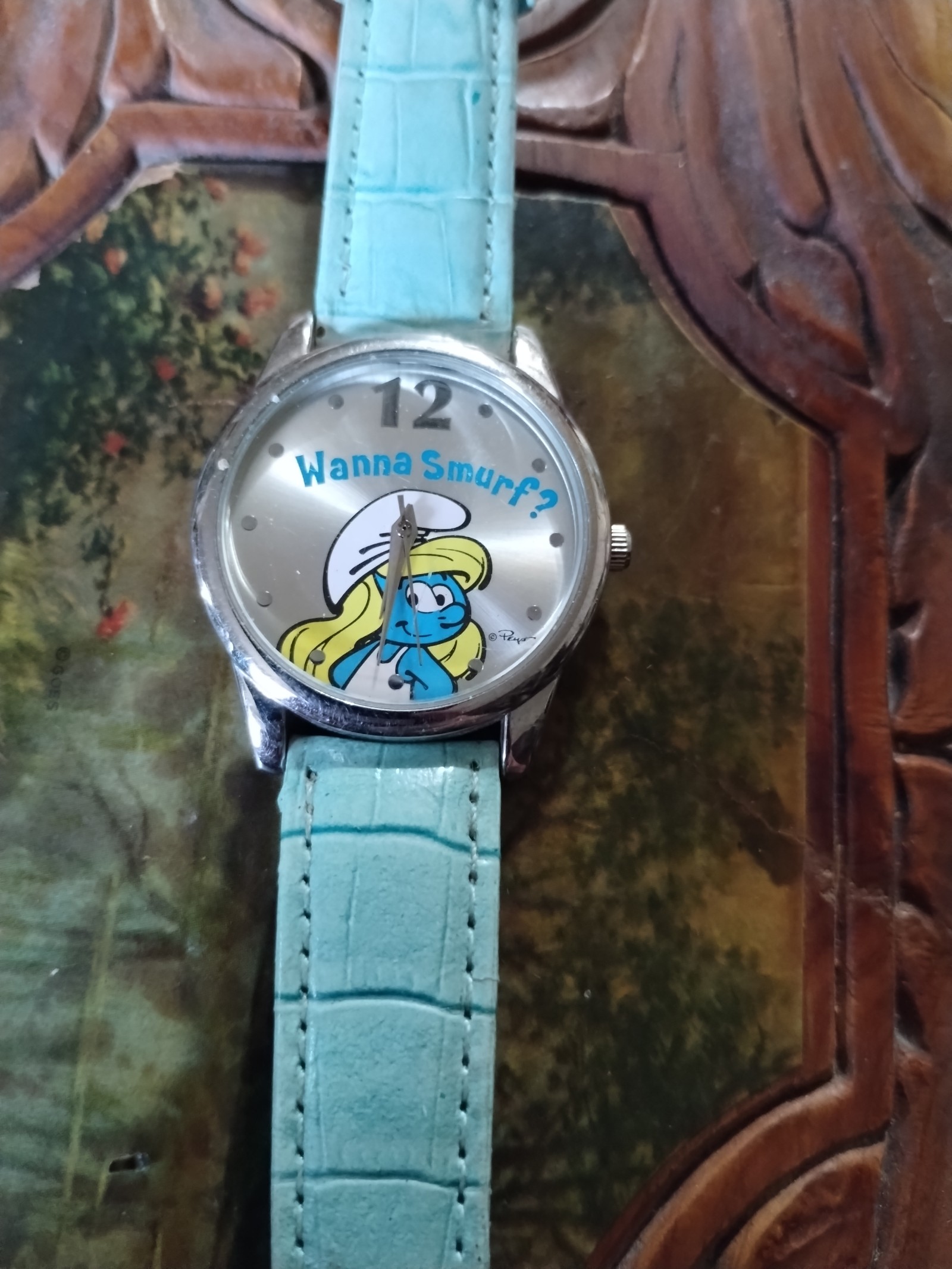 Very old vintage Wanna Smurf blue watch~new battery