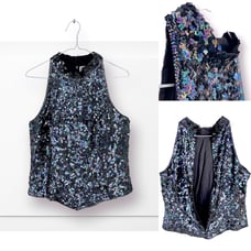 Pappel Boutique Evening 100% Silk Beaded Sequined Top Halter High Neck