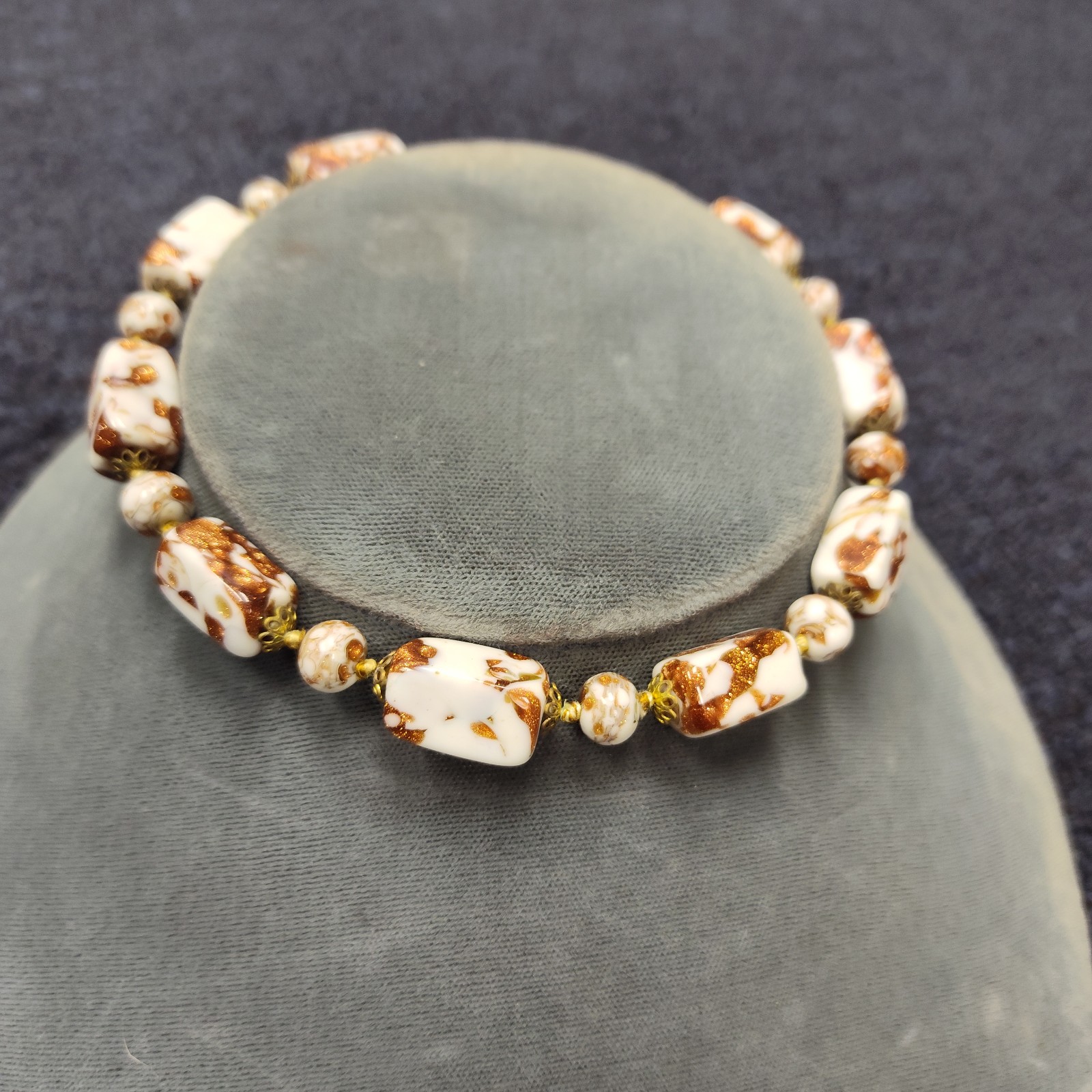Vintage handmade Glass circle and square bead stretch choker necklace