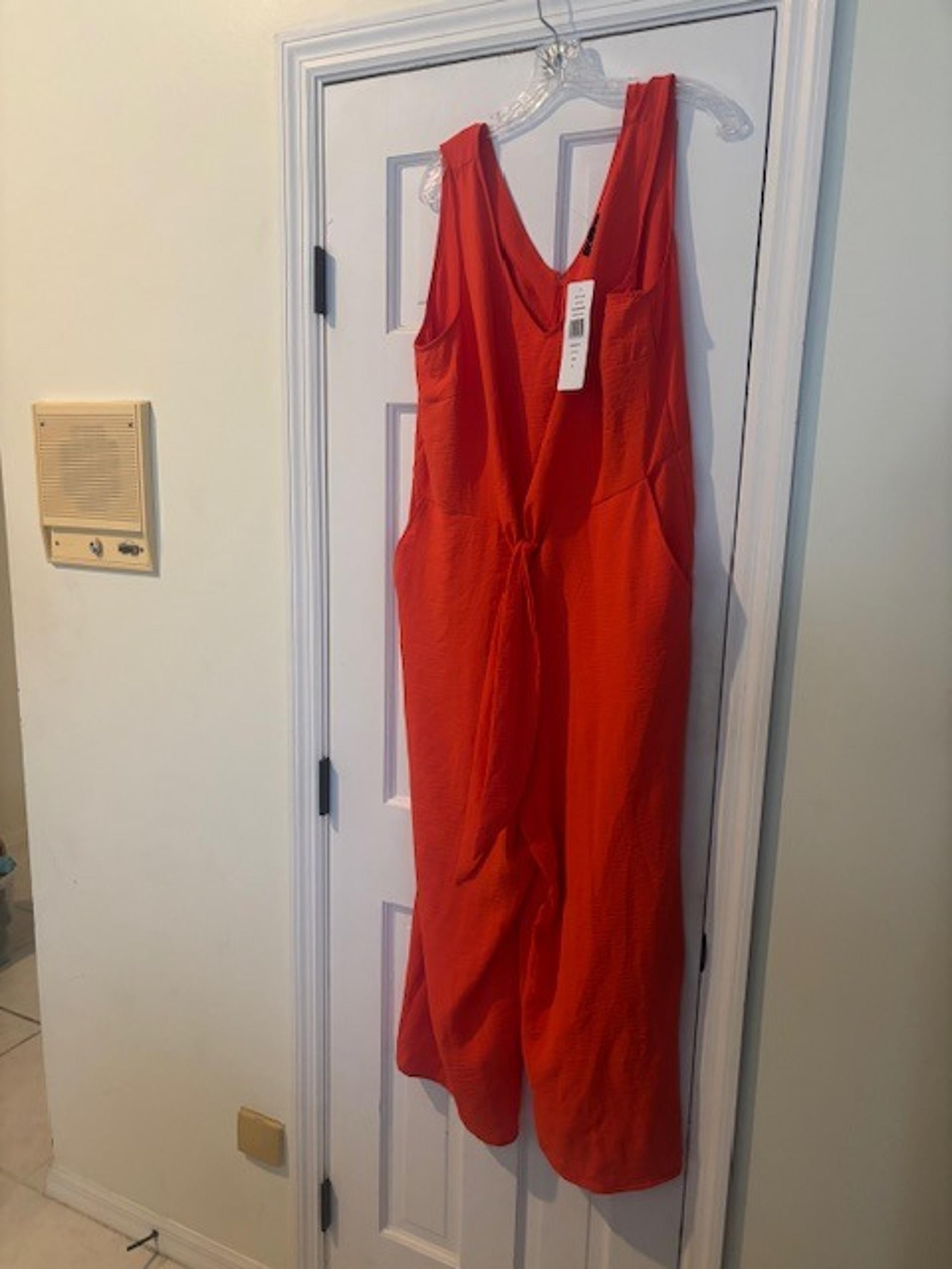 NWT MSK Fiercely ORANGE Style Setter GAUZY FRONT TIE Wide Leg Flowy Jumpsuit XL