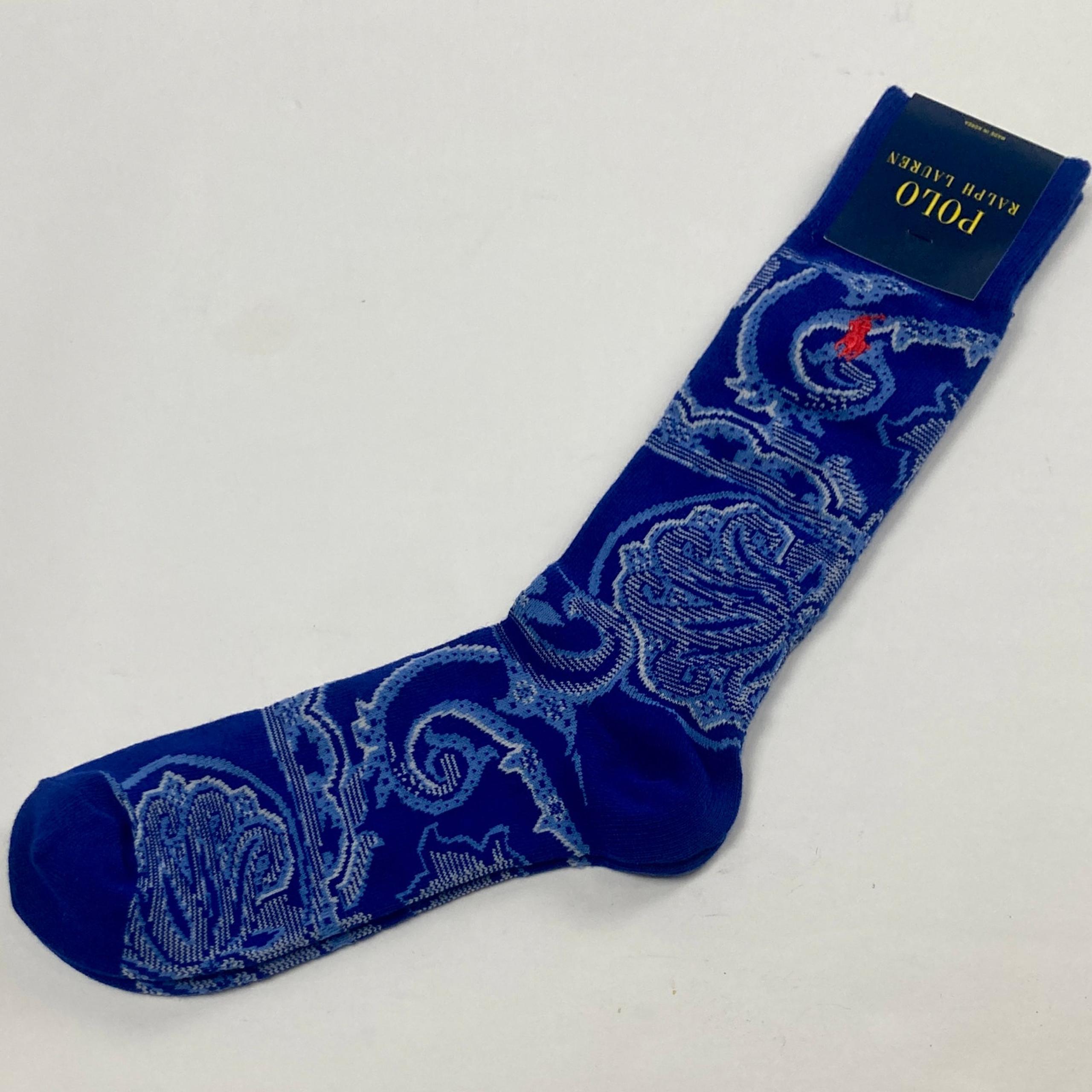 NWT Polo Ralph Lauren Mens Paisley Dress Socks Royal Blue & White