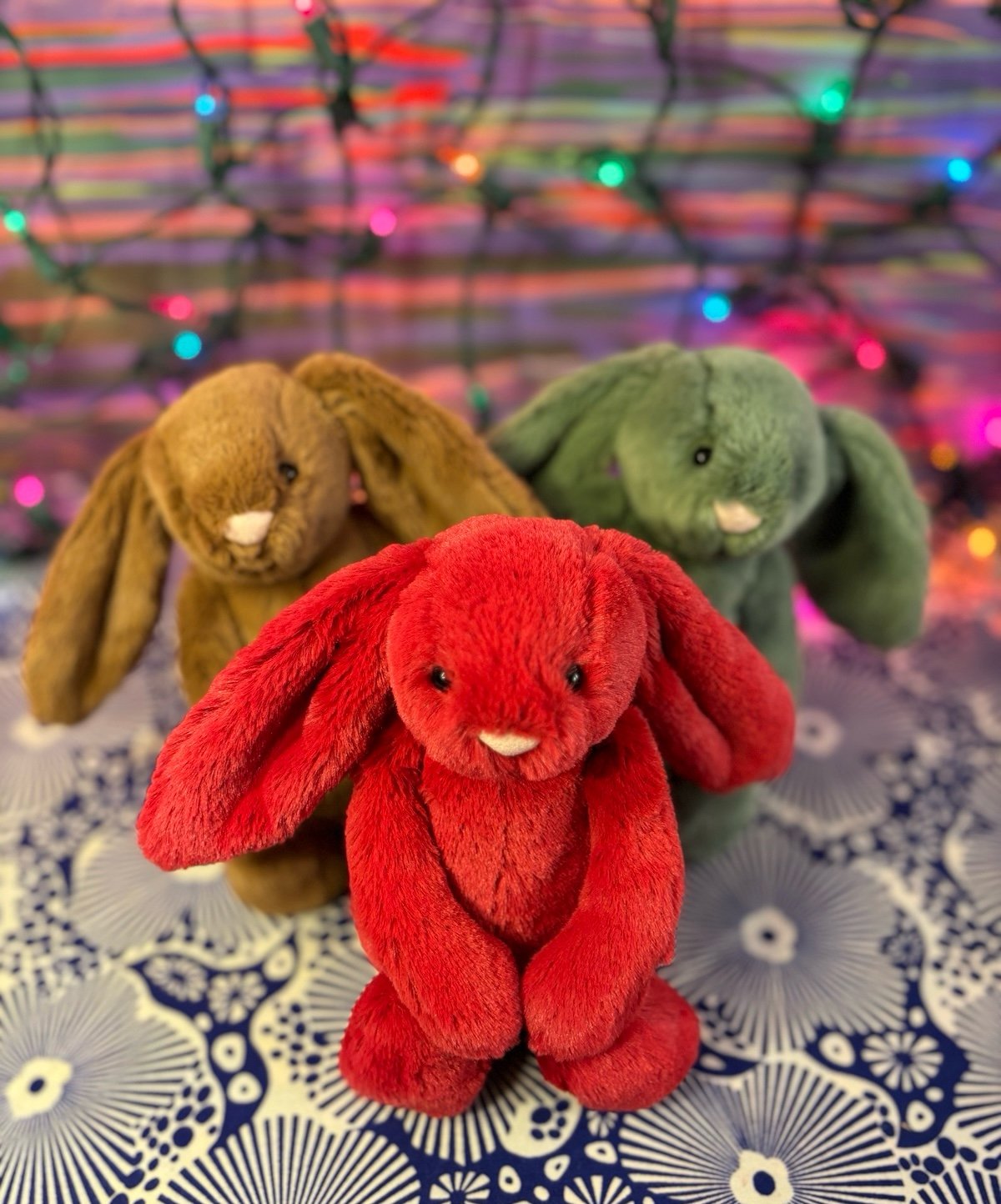 NWT Jellycat Holiday Bashful Bunny Trio-Nutmeg, Ivy & Cranberry! Fast Shipping!