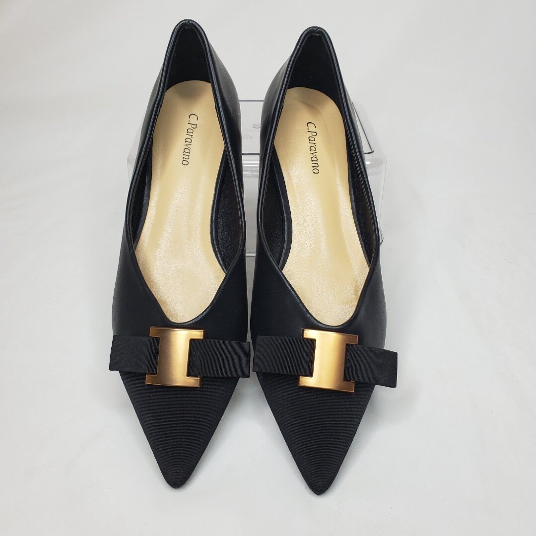 C. Paravano Pointed Toe Embellished Leather Flats Women’s EU 41 US 10 Black