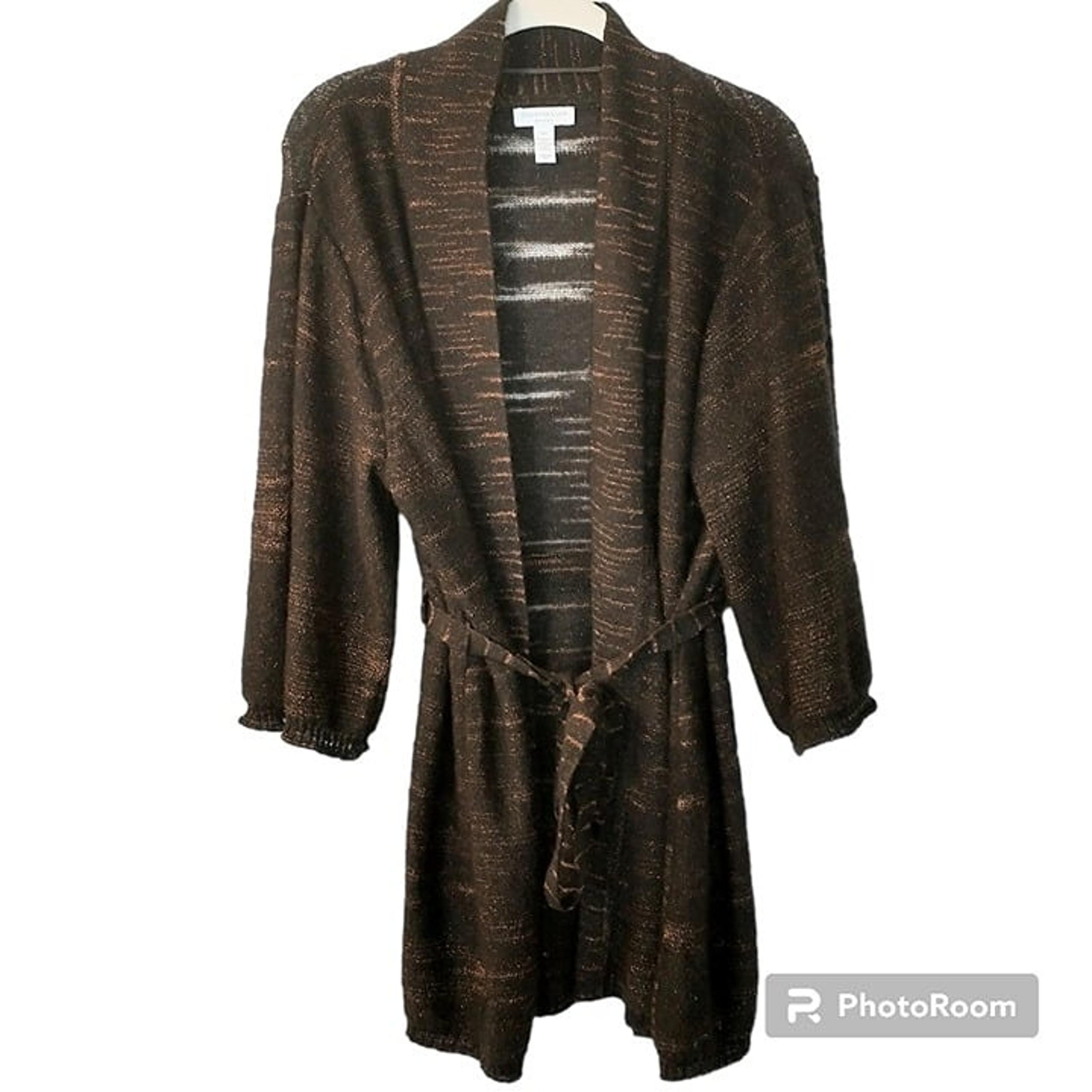 Charter Club Woman Brown and Bronze Belted Sweater Cardigan Duster Size 0X