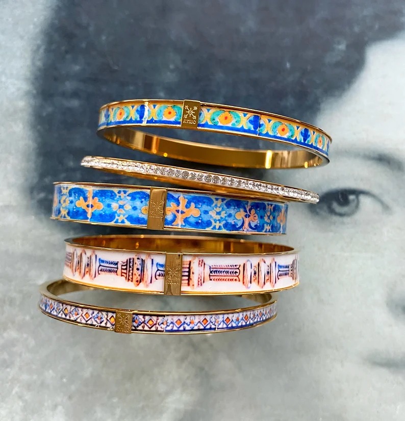 Spanish Tile Bangles Spain Bracelet Set Plaza de Espana Seville Tile Bangles Atr