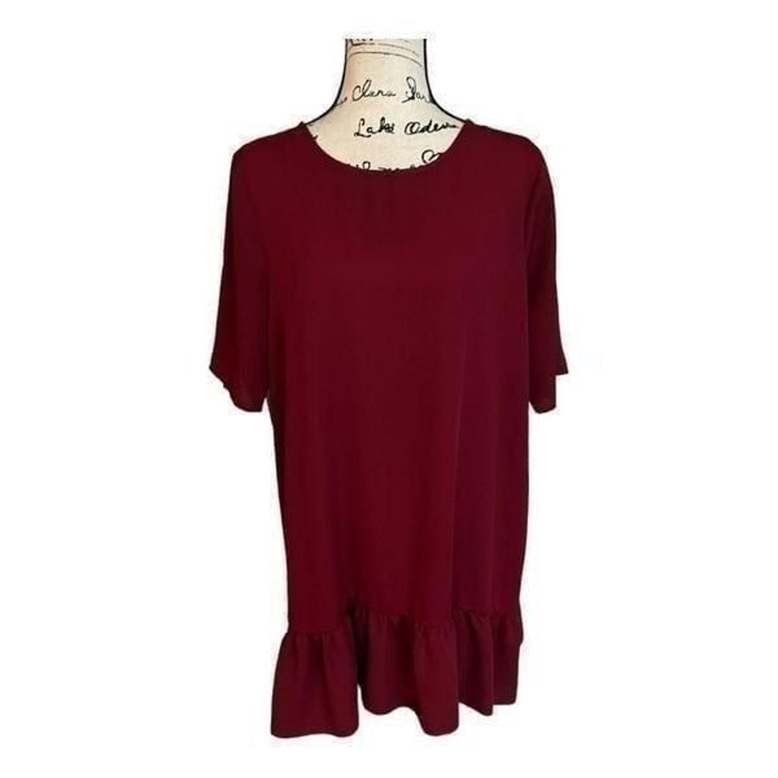 Gibson Latimer Women’s Ruffle Hem High Low Cocktail Dress Size Large Burgundy
