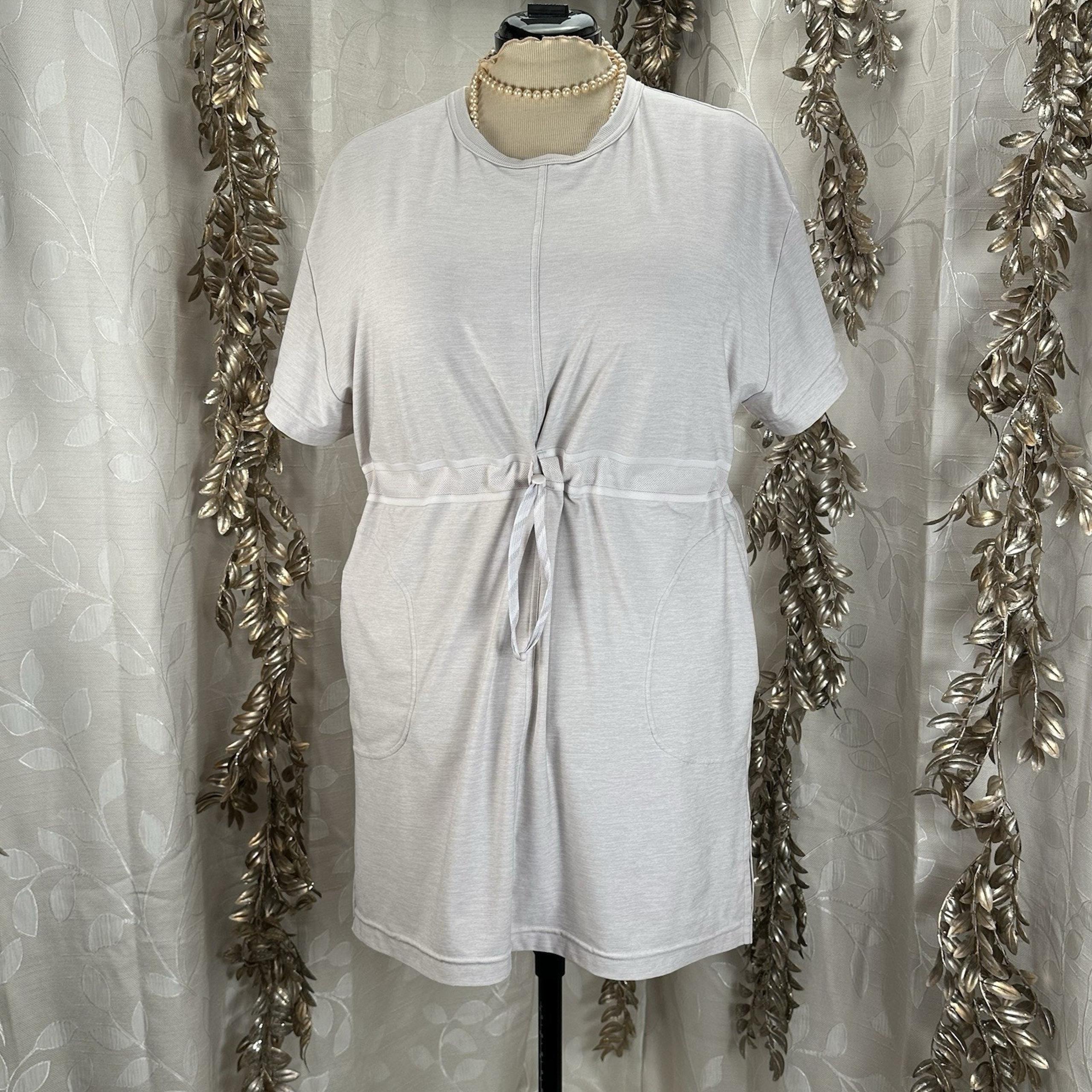Athleta Crosscurrent Cover Up Dress M Gray Lounge Travel Drawstring Waist Tunic