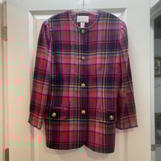Lord & Taylor VTG Blazer Jacket Womens 8 Plaid Wool Double Breasted Pink
