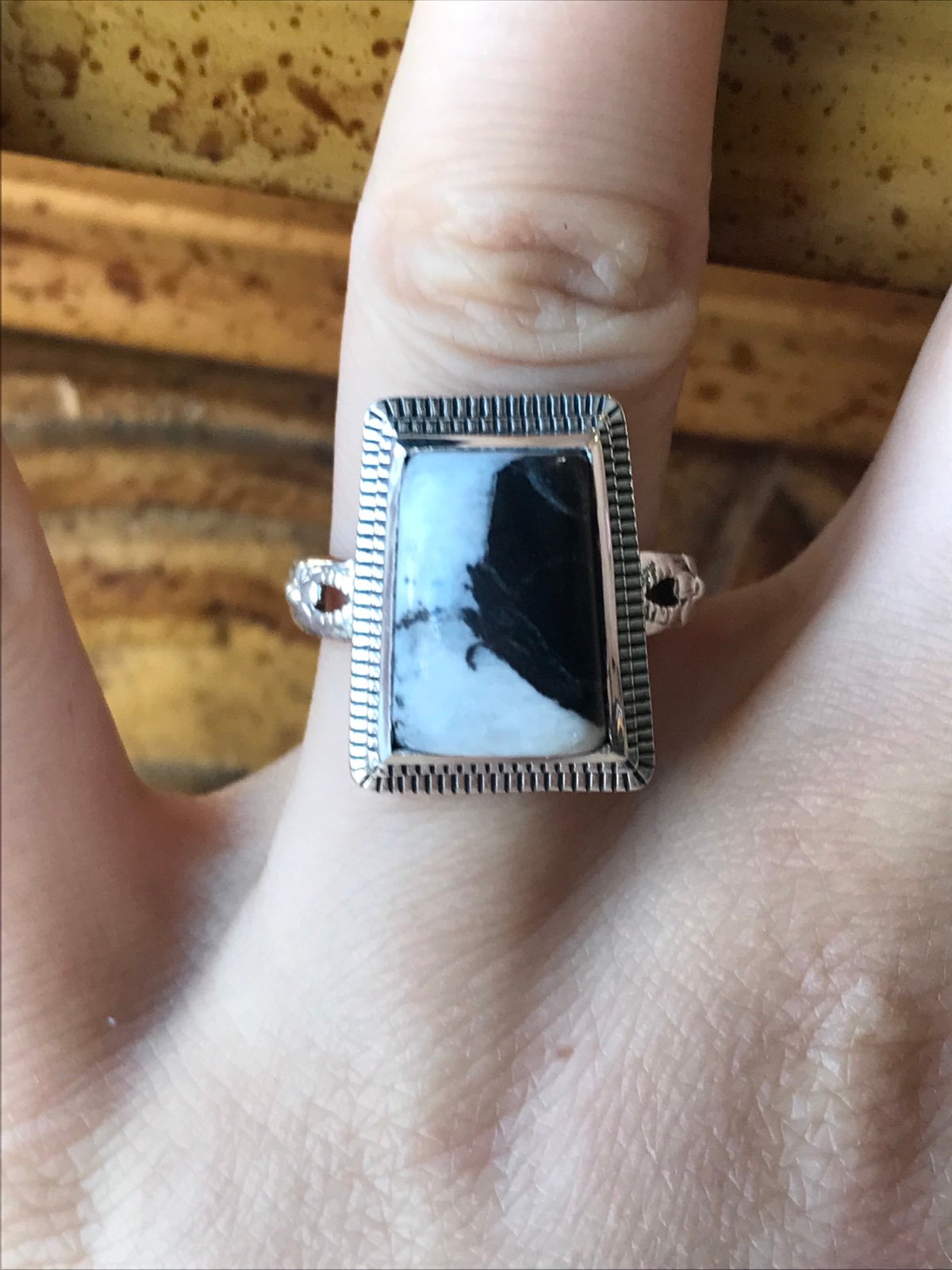 White Buffalo Sterling Silver Ring Size 7