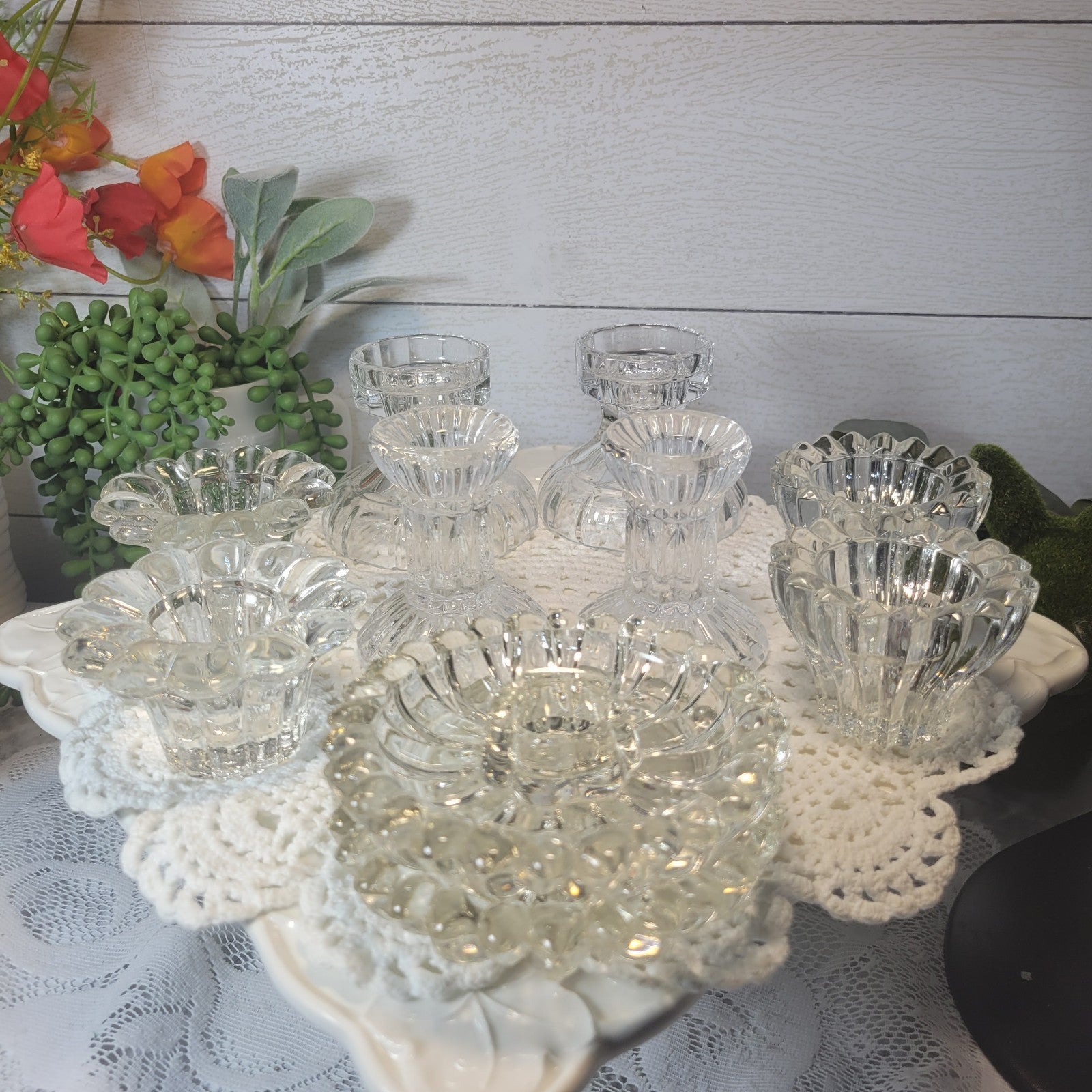 5 Sets Vintage Crystal Candle Holder Lot