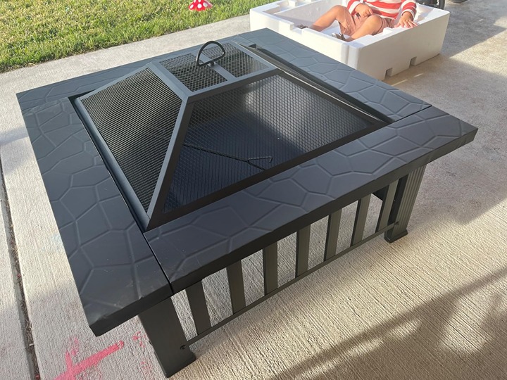 32 inch Fire Pit, Square Outdoor Fire Pit Table with Spark Screen & Fire Poker,