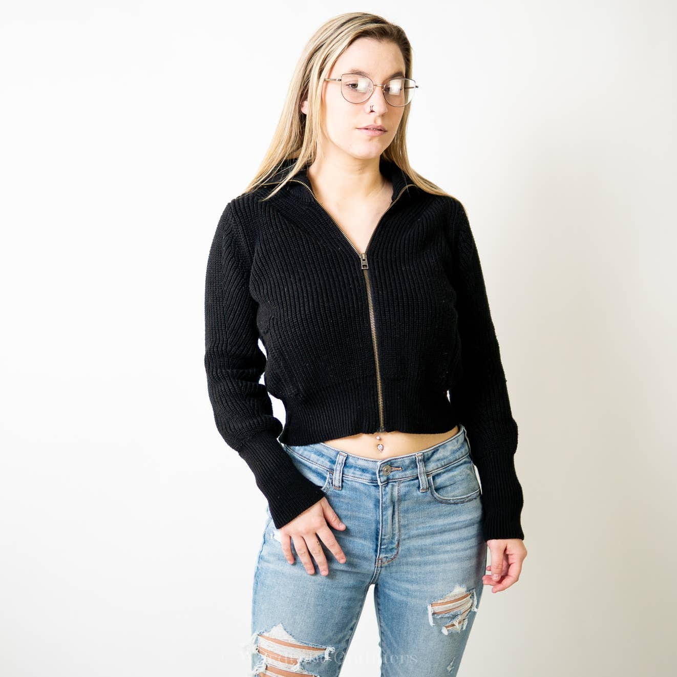 Athleta Ribbed Knit Cropped Fitted Sweater