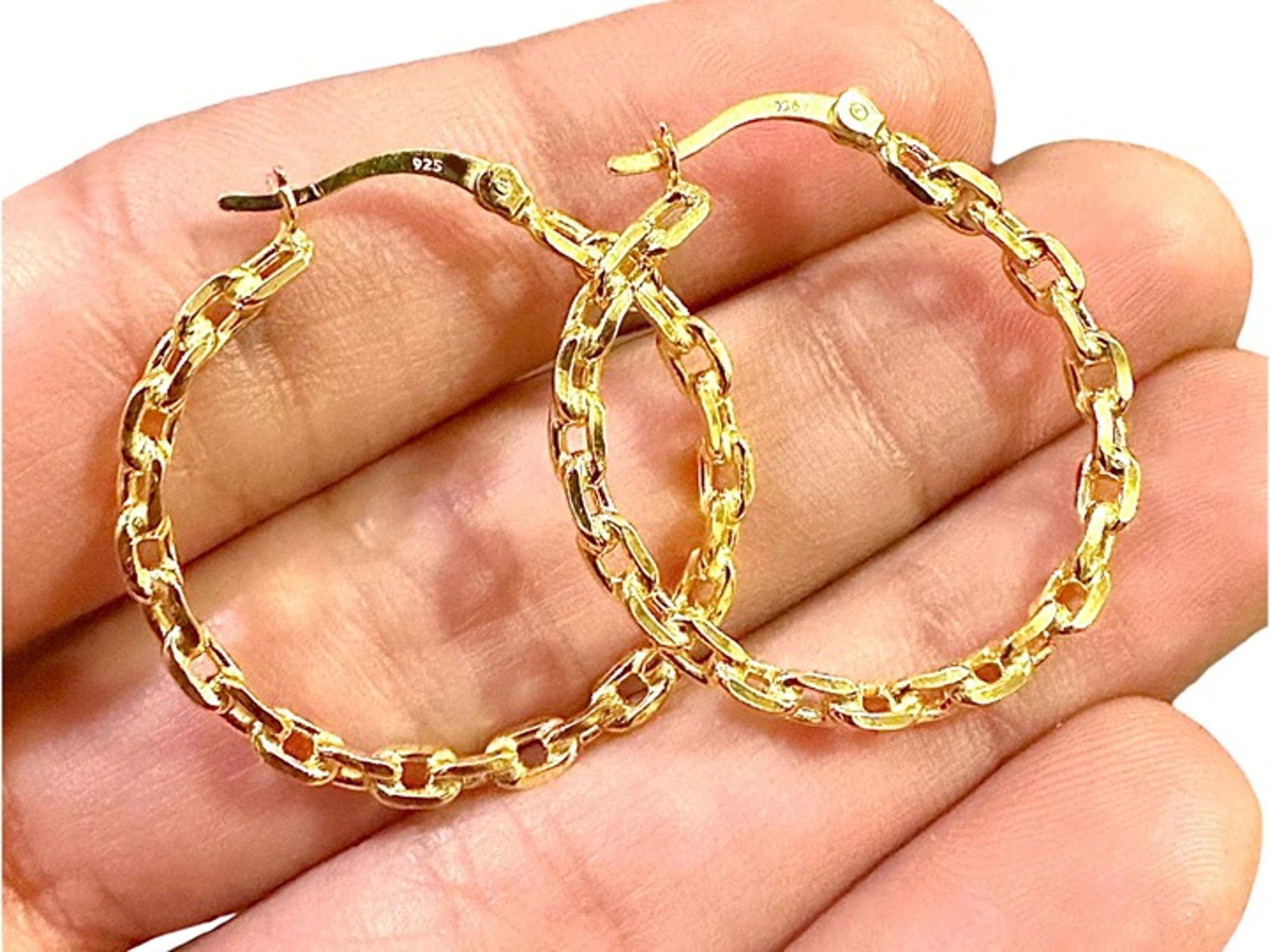 30MM French Lock Hoop 925 Sterling Silver Paperclip Chain Earrings For Women