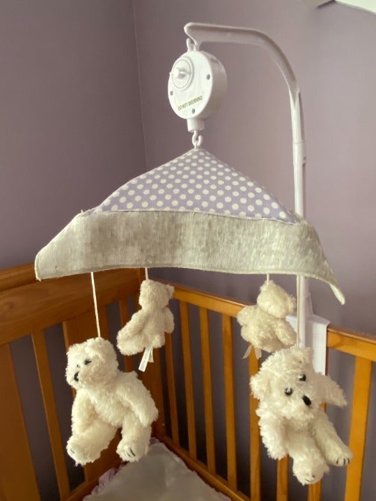 Glenna Jean Baby Mobile-White Teddy Bears/Surprise Musical Animal in Canopy Inc.
