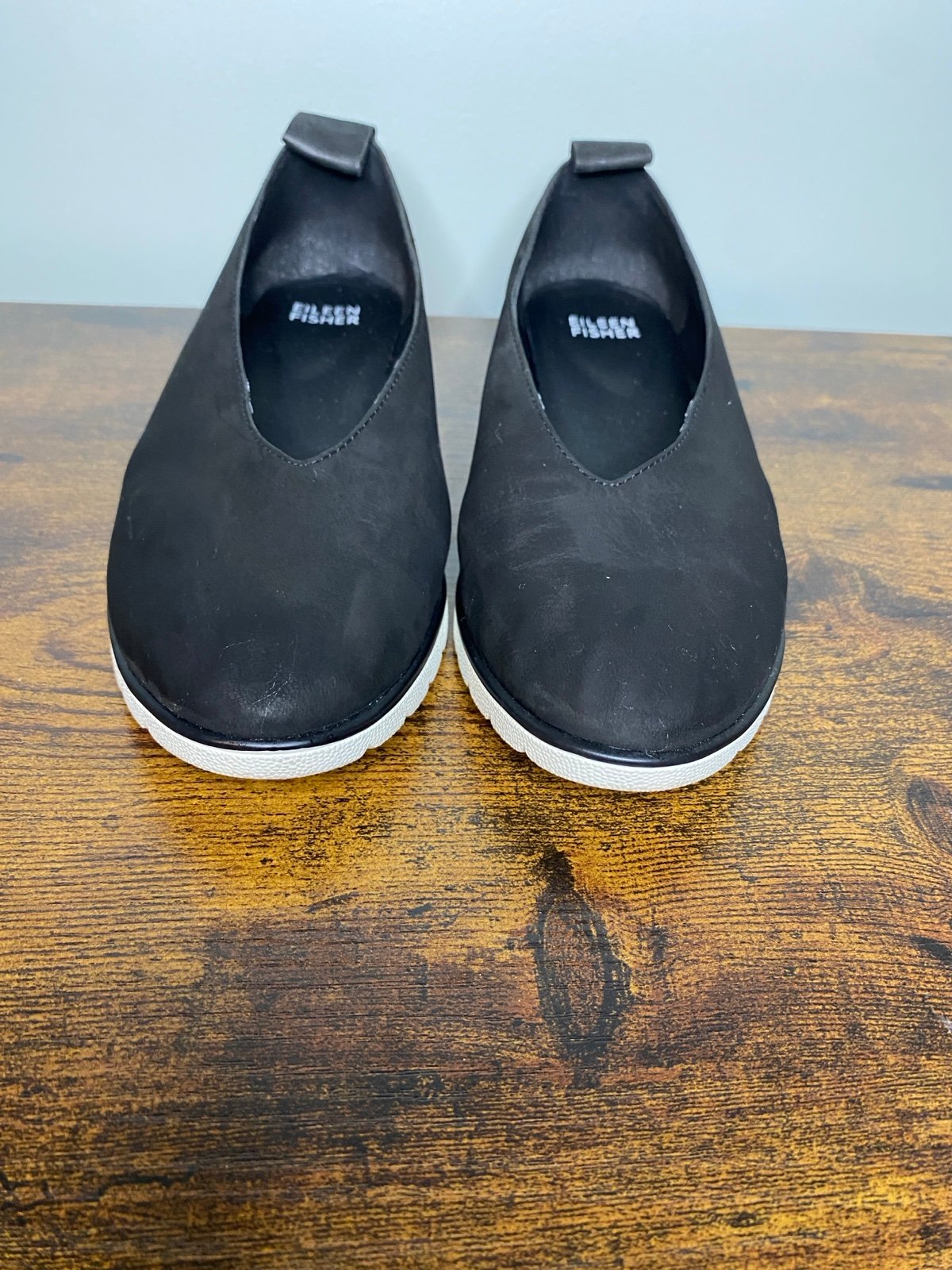 EILEEN FISHER Humor Wedge deep black soft suede ballet flat Size 6 Comfortable